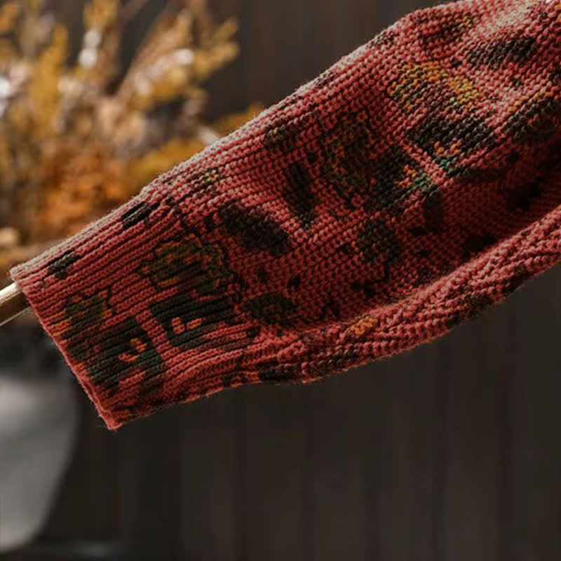 Rest Nest Fall Striped Geometric Flowers Cotton Women's Long Sleeve Pullover Knitted Hoodie