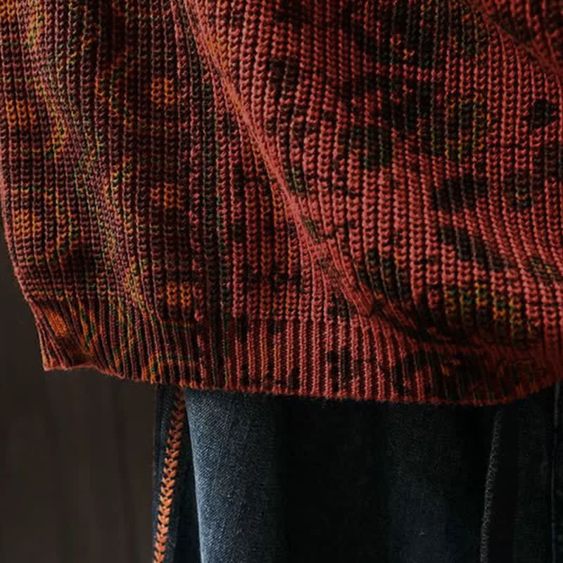 Rest Nest Fall Striped Geometric Flowers Cotton Women's Long Sleeve Pullover Knitted Hoodie