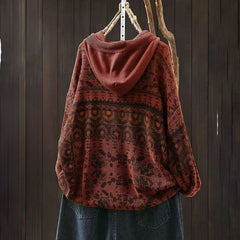 Rest Nest Fall Striped Geometric Flowers Cotton Women's Long Sleeve Pullover Knitted Hoodie