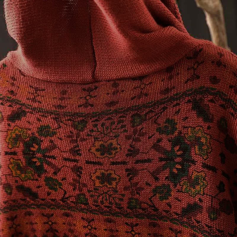 Rest Nest Fall Striped Geometric Flowers Cotton Women's Long Sleeve Pullover Knitted Hoodie