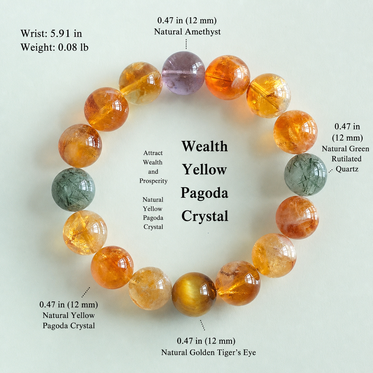 Handcrafted Natural Citrine Tower Quartz & Golden Tiger's Eye Energy Bracelet – Wealth & Career Abundance Crystal Bead Strand