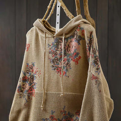 Rest Nest Women's Knitted Floral Long Sleeve Hooded Sweater