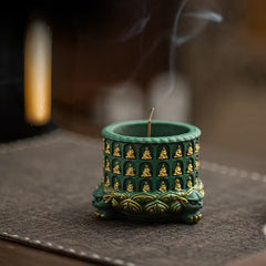 Thousand Buddha Lotus Gilded Incense Holder | Azure Sandstone Zen Decor