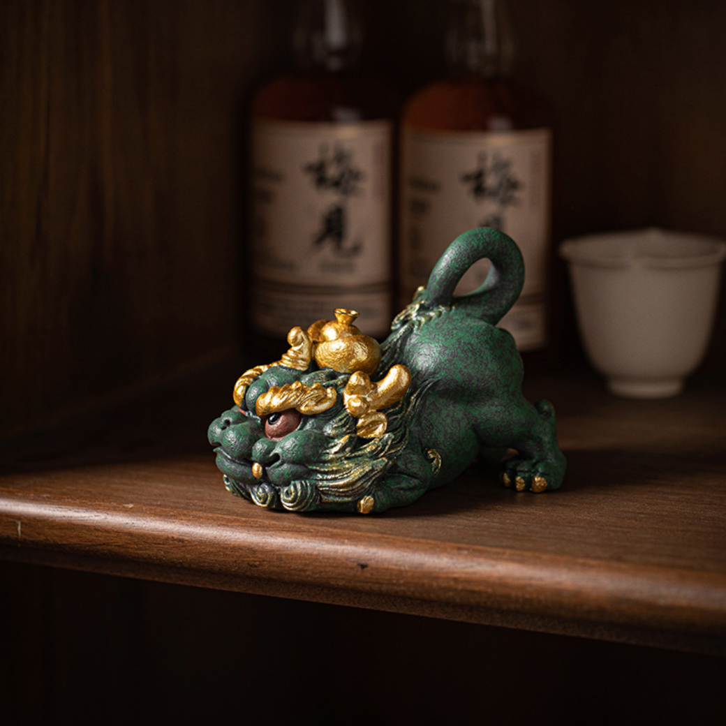 Imperial Green Jinmao Hou Pixiu Incense Burner – Creative Stick Incense Holder & Mythological Guardian Statue