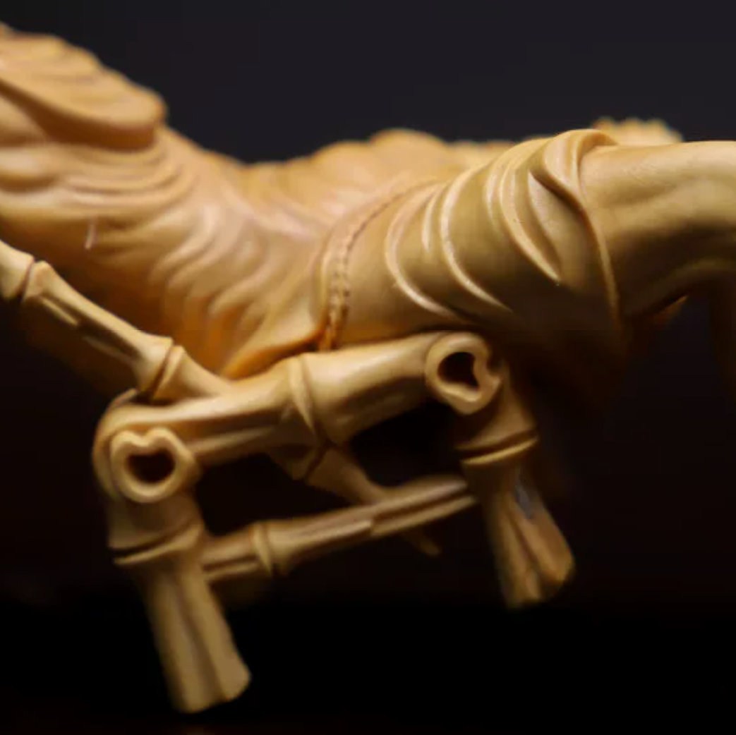 Hand-Carved Reclining Monk Sculpture – Natural Boxwood Wood Statue for Home Decor
