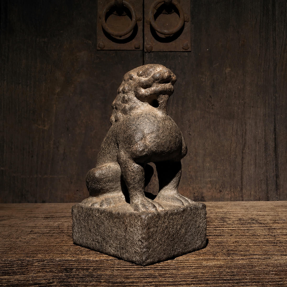 Hand-Carved Bluestone Guardian Lion Statue – Tang-Style Feng Shui Protection Décor