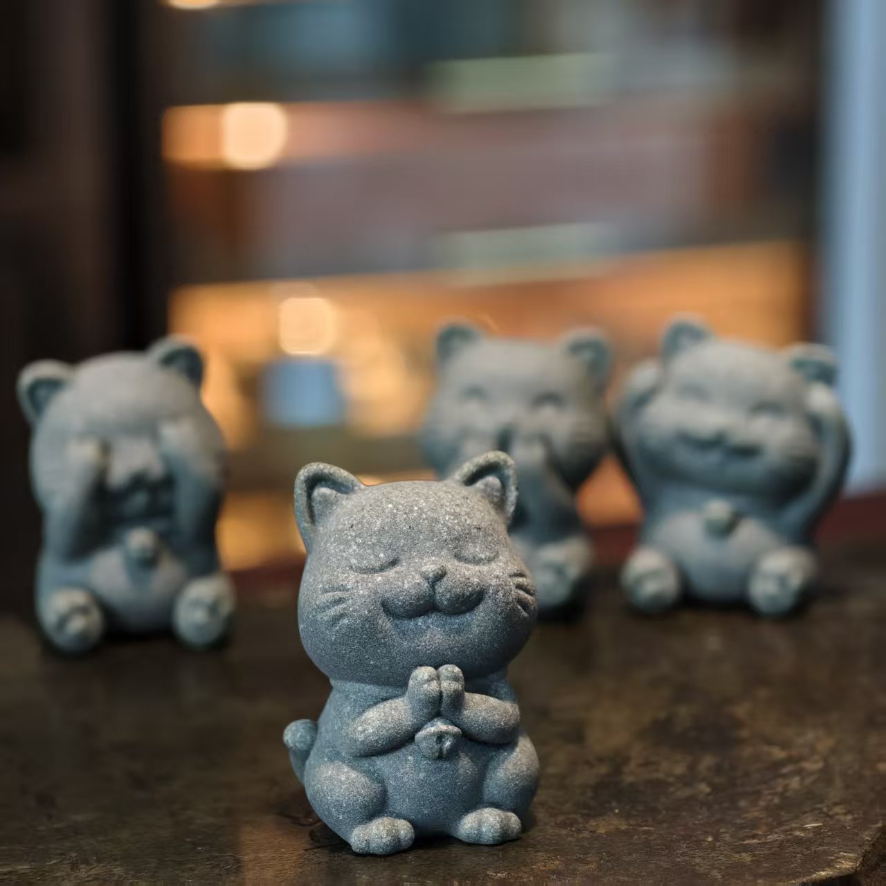 The Four Disciplines: Grey Sandstone Wise Feline Kittens — The Art of Mindful Living