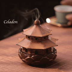 Lotus Pagoda Ceramic Incense Burner – Multi-Use Incense Holder for Sticks, Cones & Coils