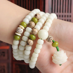 Rest Nest White Jade Bodhi Lotus Mala Harmony Necklace Bracelet