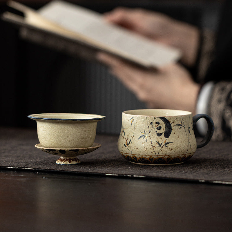 Panda & Bamboo — Hand-Painted Ceramic Mug with Lid