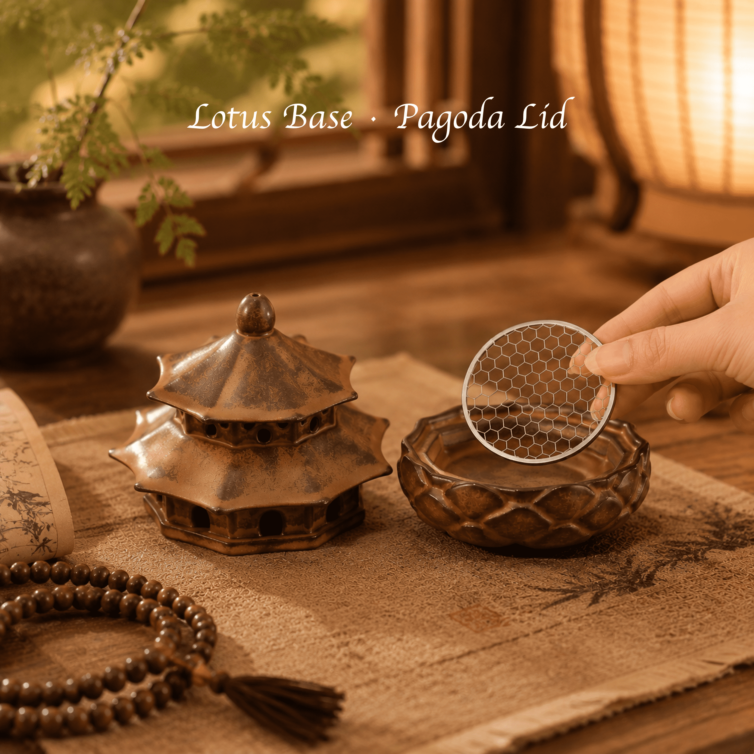 Lotus Pagoda Ceramic Incense Burner – Multi-Use Incense Holder for Sticks, Cones & Coils