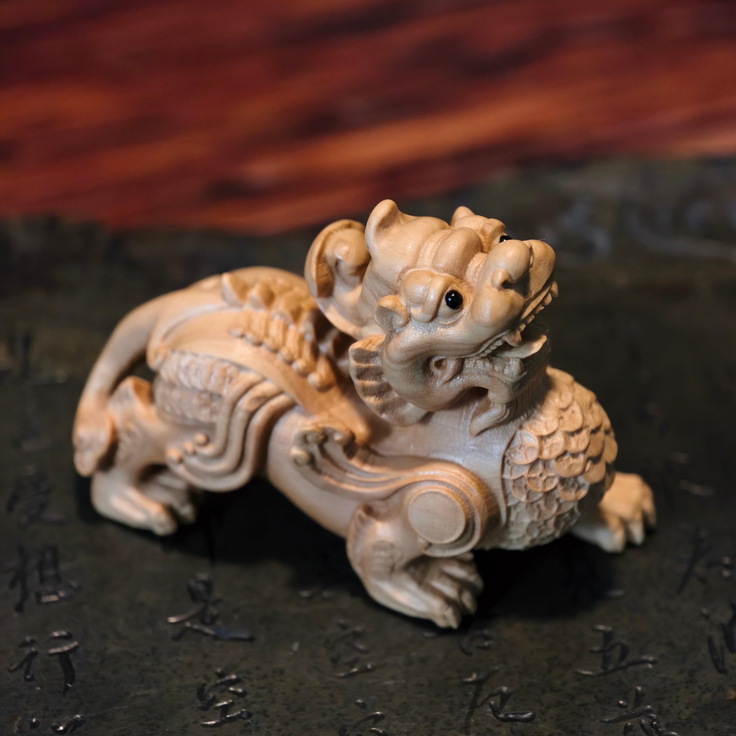 Boxwood Pixiu Statue Pair – Hand-Carved Coin Wealth Guardians