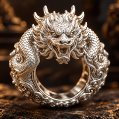 Exquisite 3D Dragon Ring – Intricate Carving & Ornate Silver-Tone Jewelry