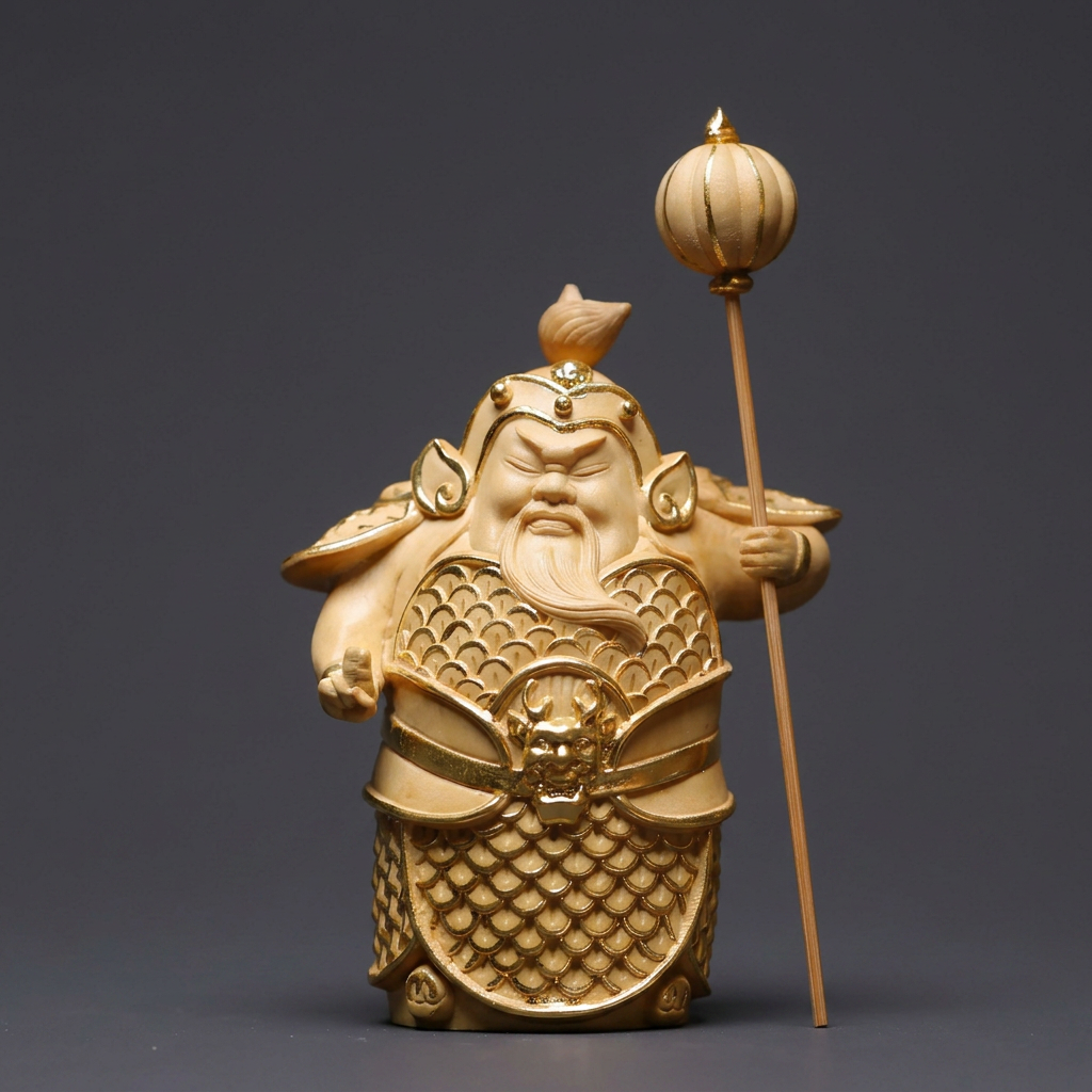 Hmm-Ha Guardian Boxwood Statues – Hand-Carved Gold-Detail Temple Door Protectors
