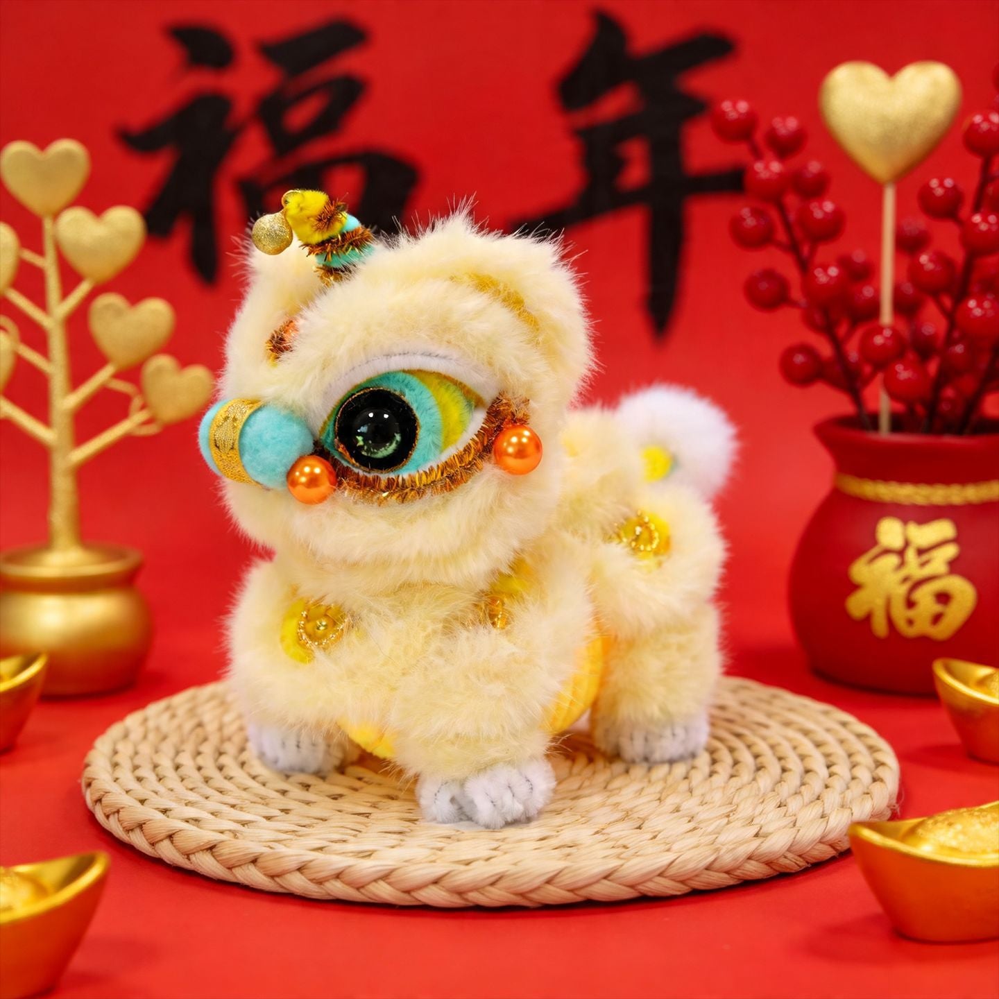 Awakening Lion Plush Ornament – Cheerful Lion Dance Figurine with Cultural Meaning & Good Wishes