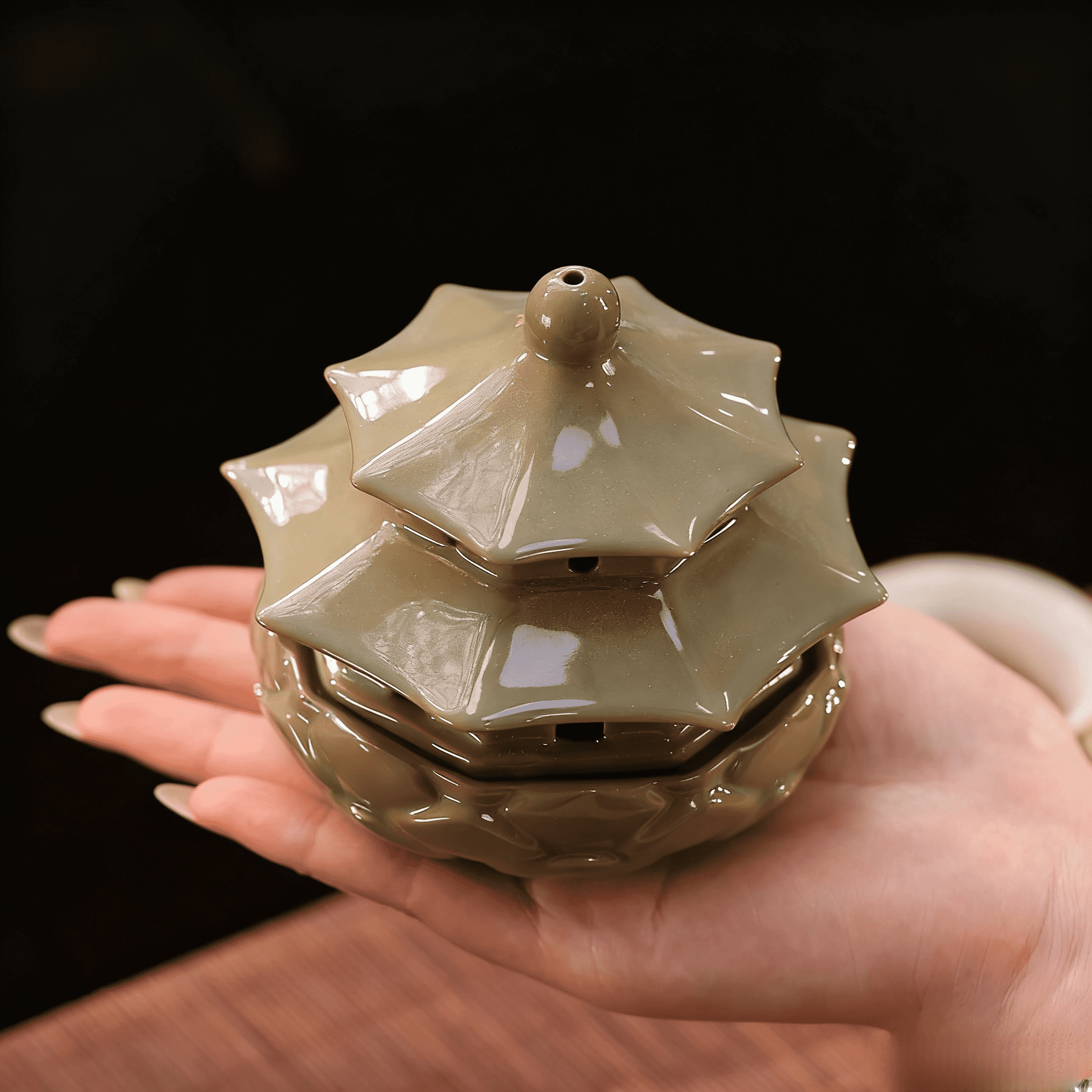 Lotus Pagoda Ceramic Incense Burner – Multi-Use Incense Holder for Sticks, Cones & Coils