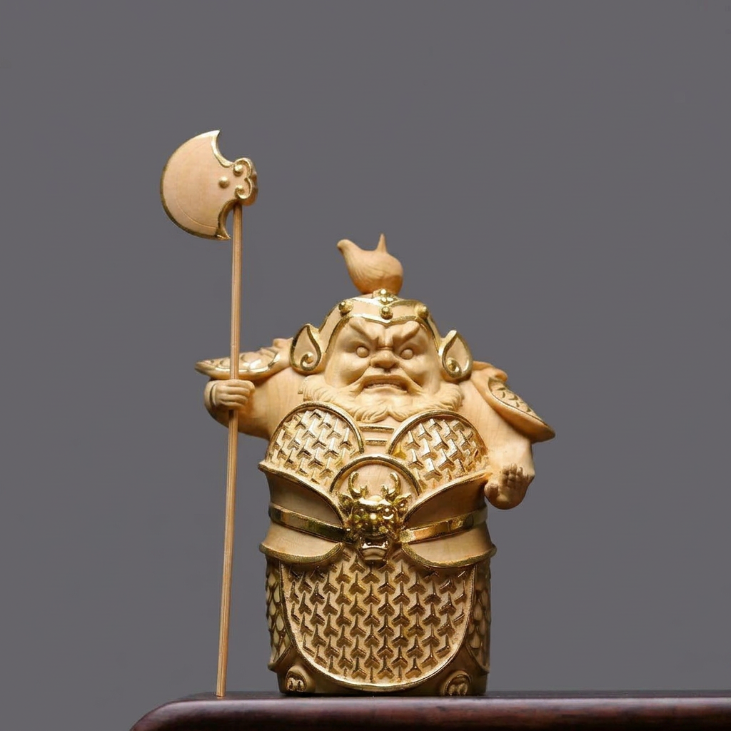 Hmm-Ha Guardian Boxwood Statues – Hand-Carved Gold-Detail Temple Door Protectors