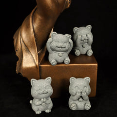 The Four Disciplines: Grey Sandstone Wise Feline Kittens — The Art of Mindful Living