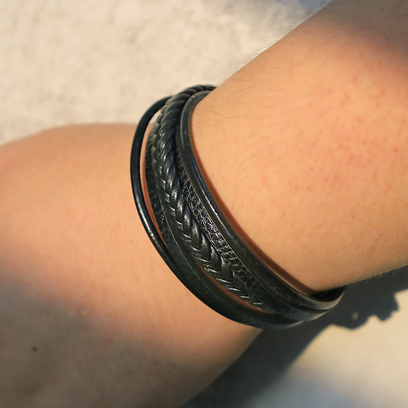 Rest Nest Natural Lava Rock Black Onyx Bead Leather Bracelet