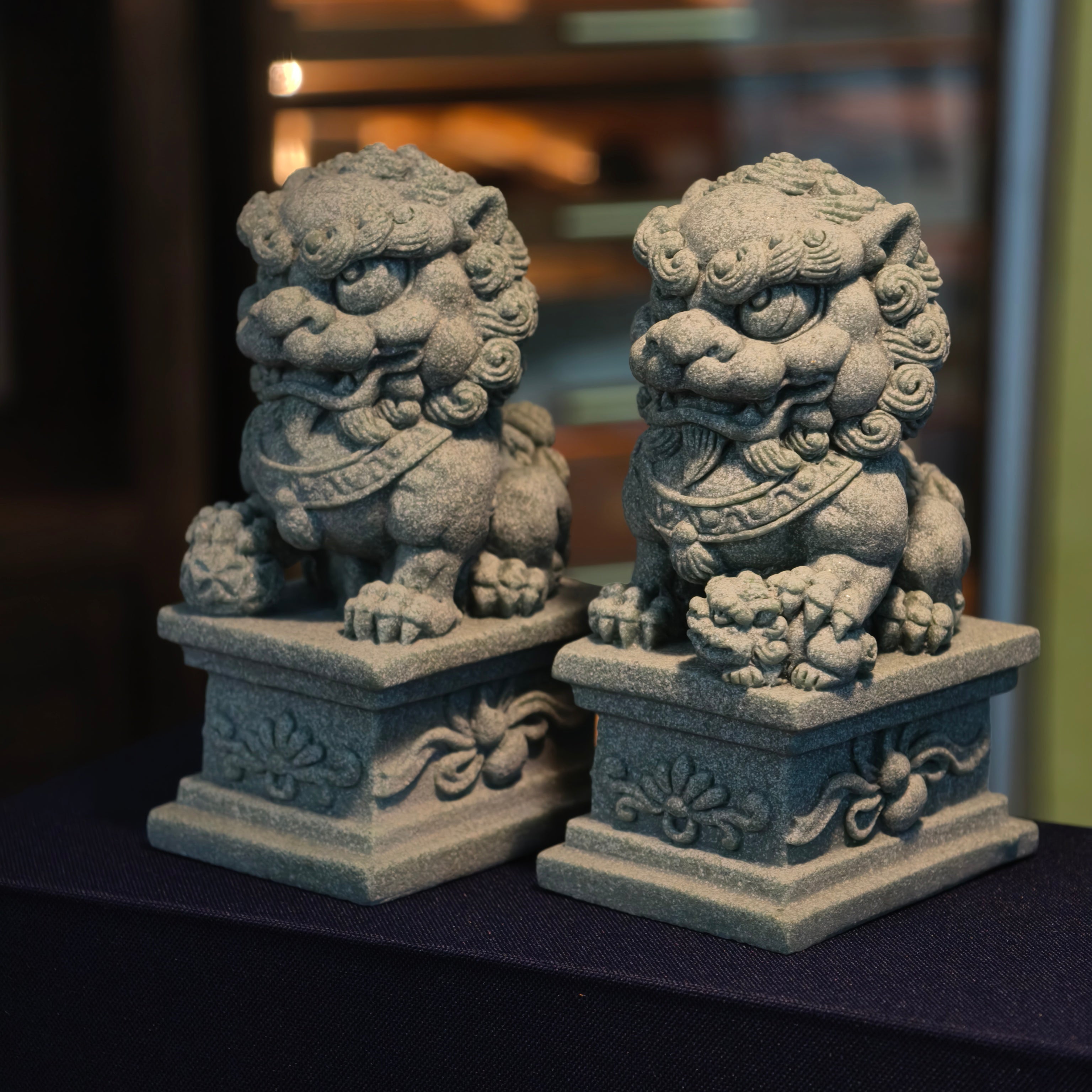 The Silent Guardians – Natural Qing Sandstone Foo Dog Statues, Set of 2 - ShaolinMart