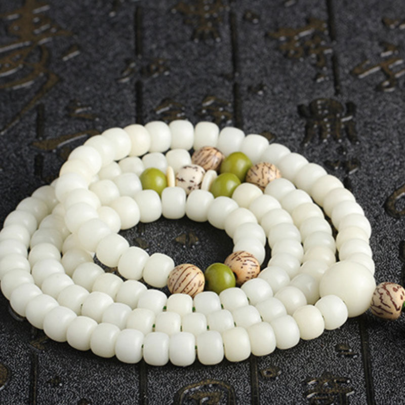 Rest Nest White Jade Bodhi Lotus Mala Harmony Necklace Bracelet