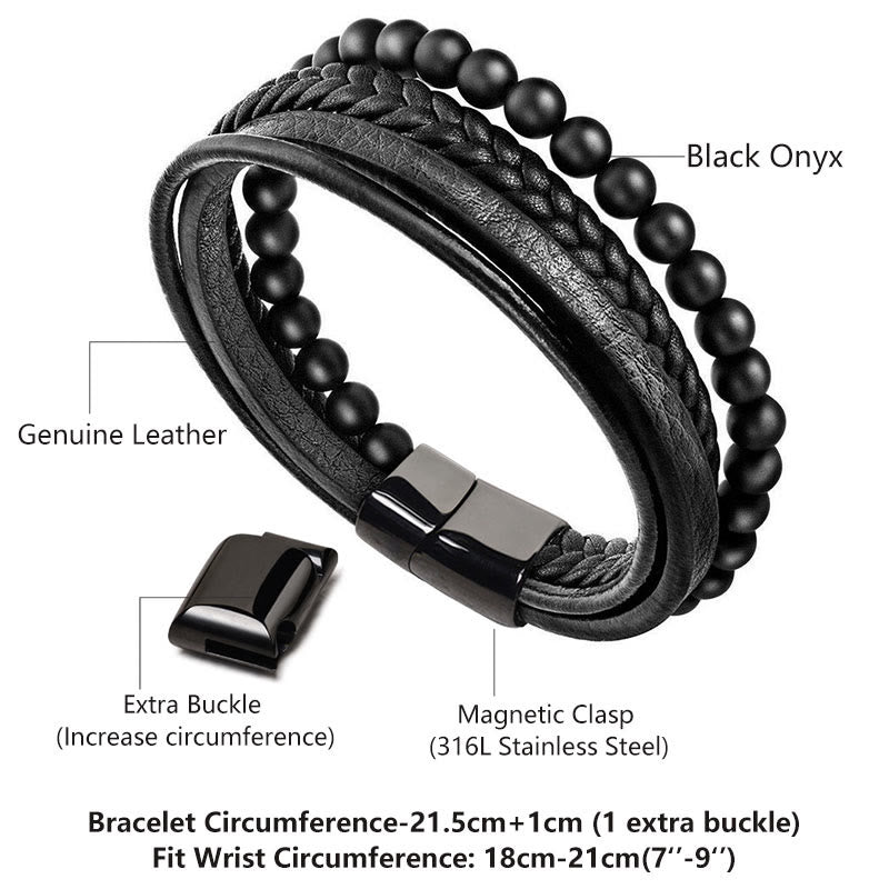 Rest Nest Natural Lava Rock Black Onyx Bead Leather Bracelet