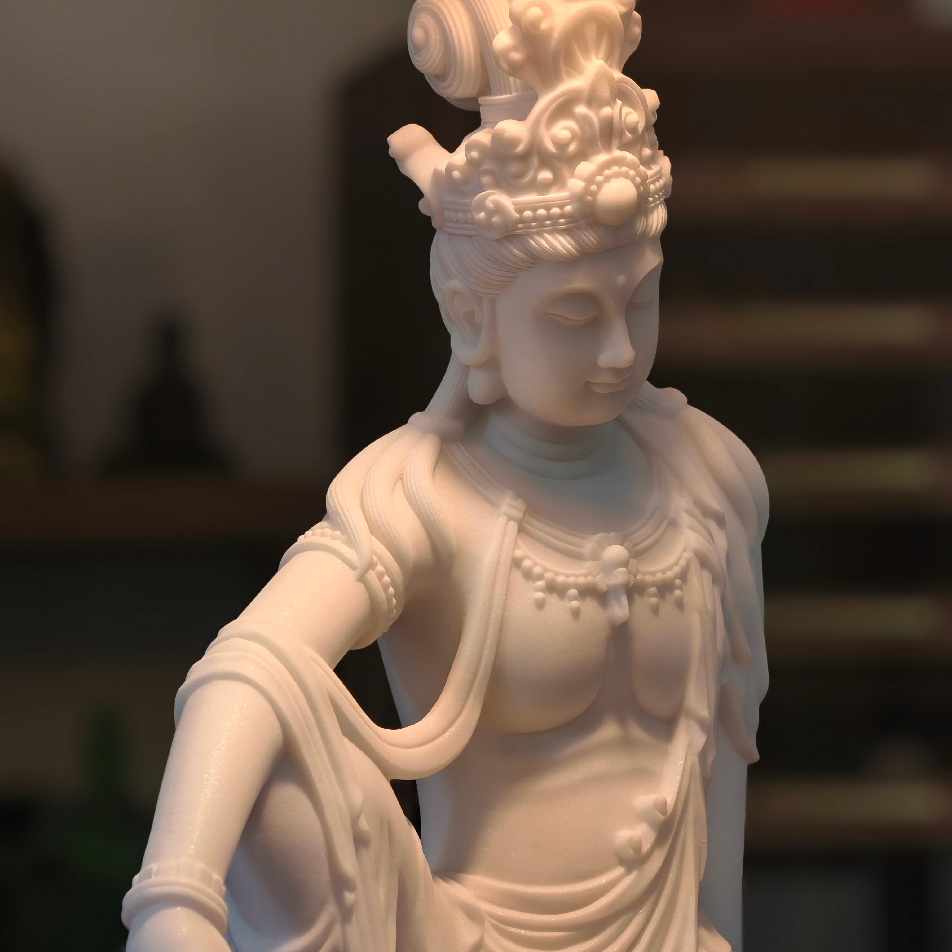 Guanyin Statue in Sandstone – Serene Seated Bodhisattva Sculpture