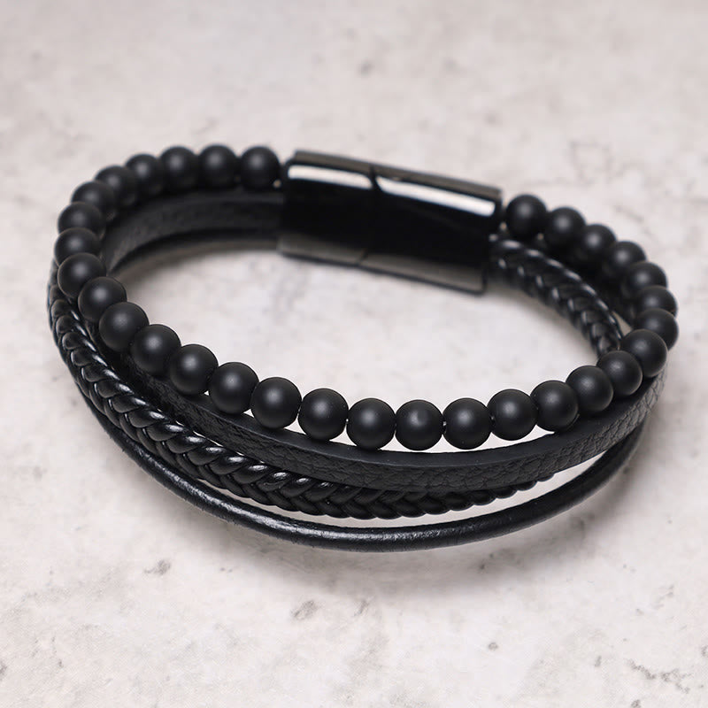 Rest Nest Natural Lava Rock Black Onyx Bead Leather Bracelet