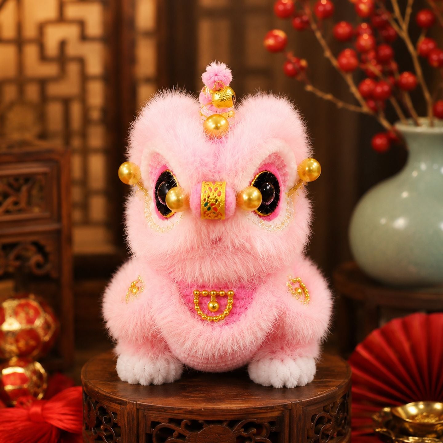 Awakening Lion Plush Ornament – Cheerful Lion Dance Figurine with Cultural Meaning & Good Wishes