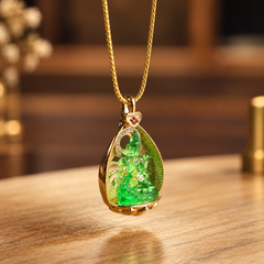 Green Tara Liu Li Glass Pendant – Copper Zircon Amulet Necklace