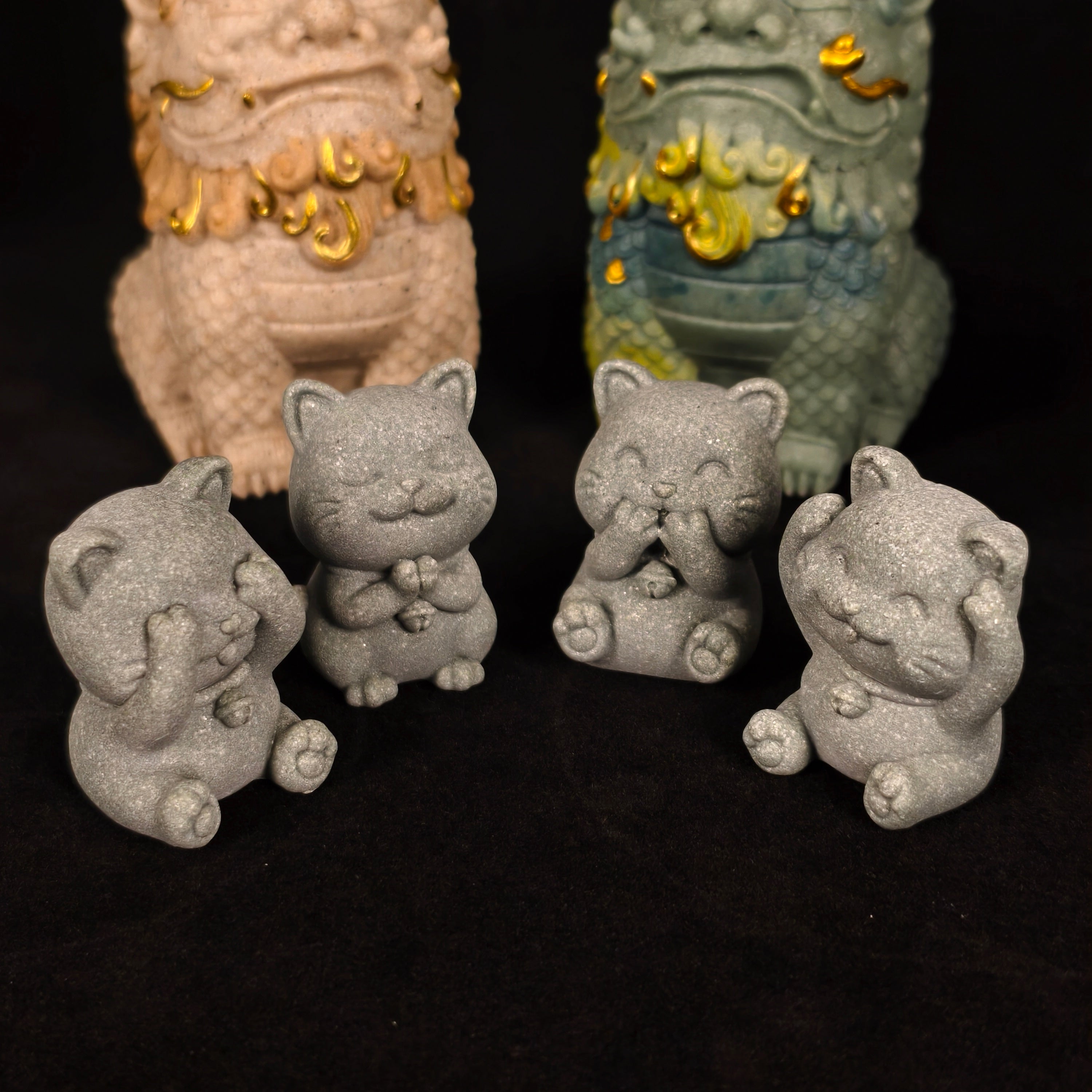 The Four Disciplines: Grey Sandstone Wise Feline Kittens — The Art of Mindful Living