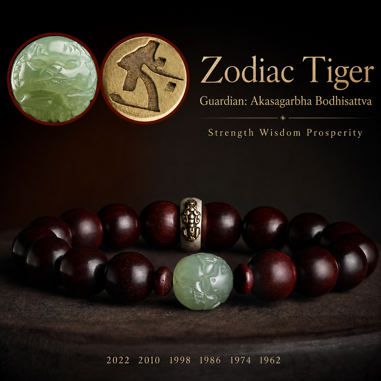 Hetian Jade & Zitan Wood Zodiac Guardian Bracelet – Personal Birth-Year Symbol