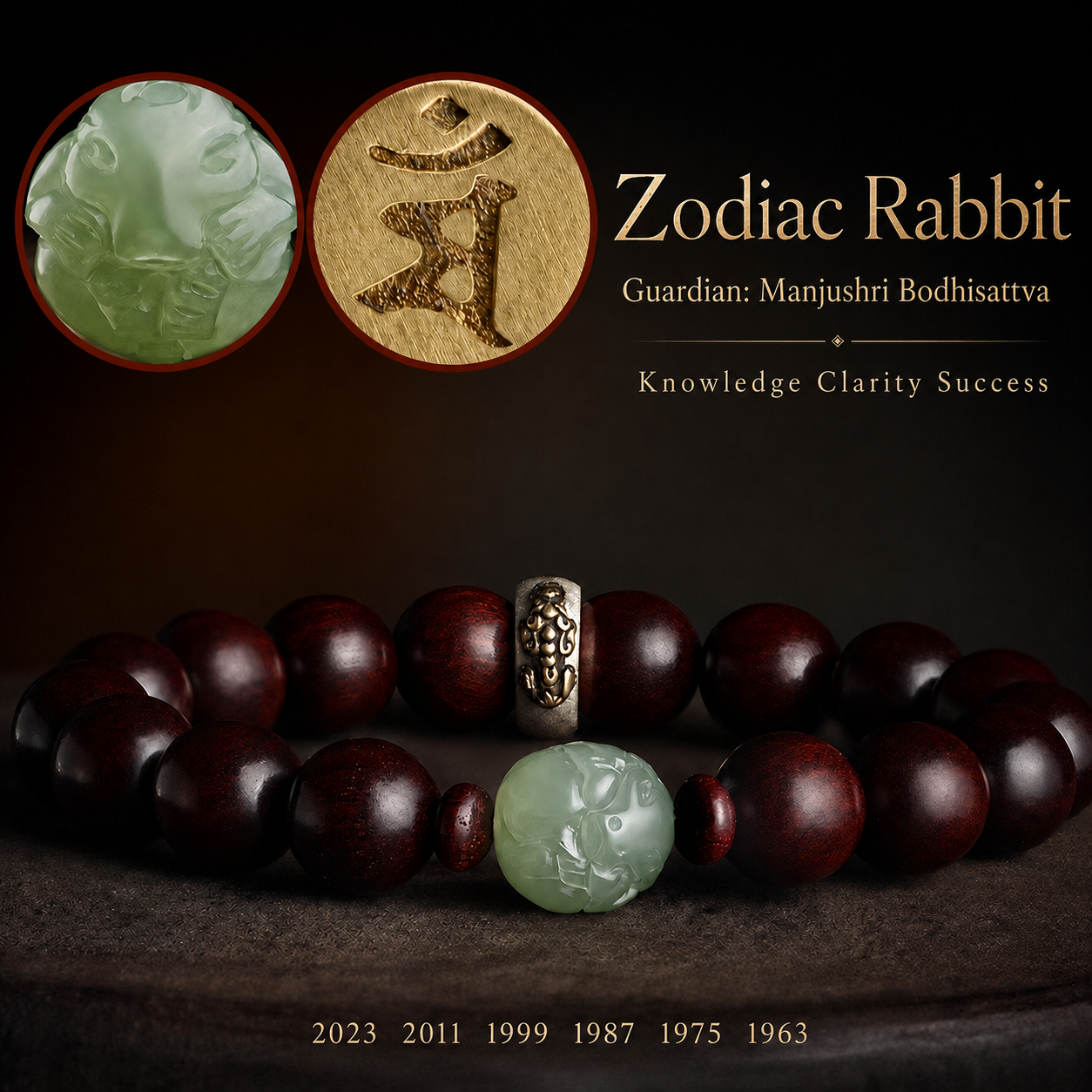 Hetian Jade & Zitan Wood Zodiac Guardian Bracelet – Personal Birth-Year Symbol