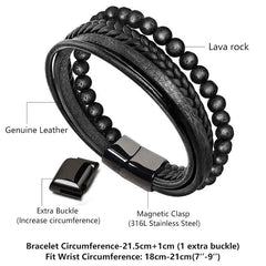 Rest Nest Natural Lava Rock Black Onyx Bead Leather Bracelet