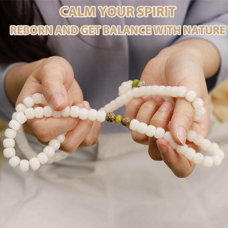 Rest Nest White Jade Bodhi Lotus Mala Harmony Necklace Bracelet