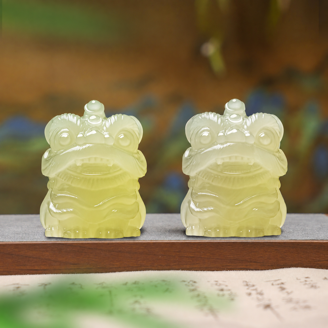 Natural Jade Awakening Lion Ornament – Hand-Carved Feng Shui Guardian