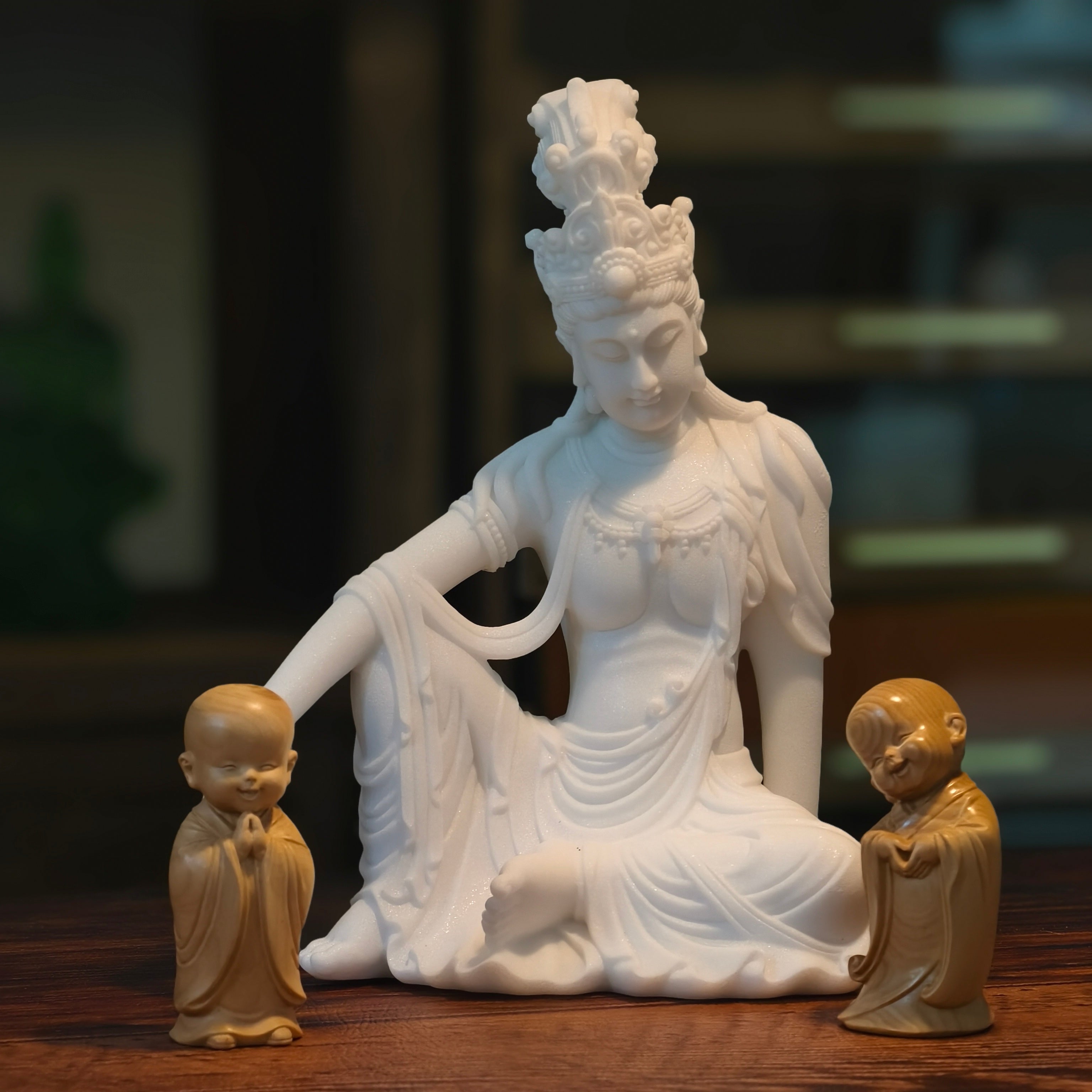 Guanyin Statue in Sandstone – Serene Seated Bodhisattva Sculpture