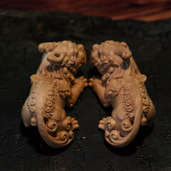 Boxwood Pixiu Pair – Hand-Carved Male & Female Wealth Guardians