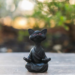 Quiet Joy – Hand-Painted Buddha-Inspired Meditation Cat Figurine