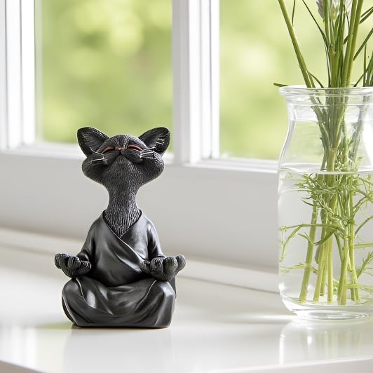 Quiet Joy – Hand-Painted Buddha-Inspired Meditation Cat Figurine