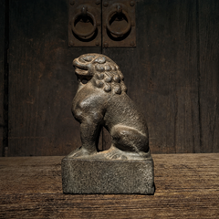 Hand-Carved Bluestone Guardian Lion Statue – Tang-Style Feng Shui Protection Décor