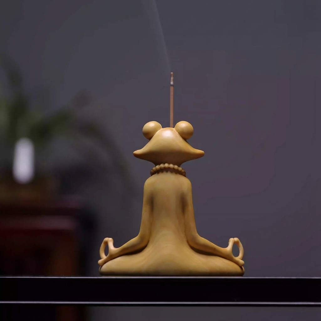 Shaolin Masterwork Series: Rare Boxwood Carving - "The Zen Frog" Incense Holder