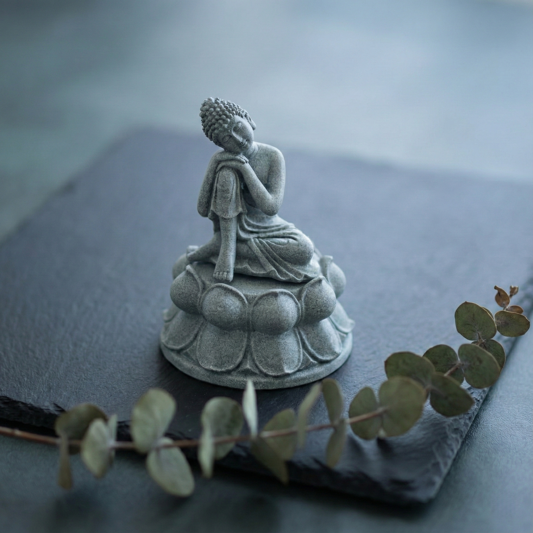 Minimalist Resting Figure Statue – Shakyamuni Inspired Sandstone Decor for Home & Desk