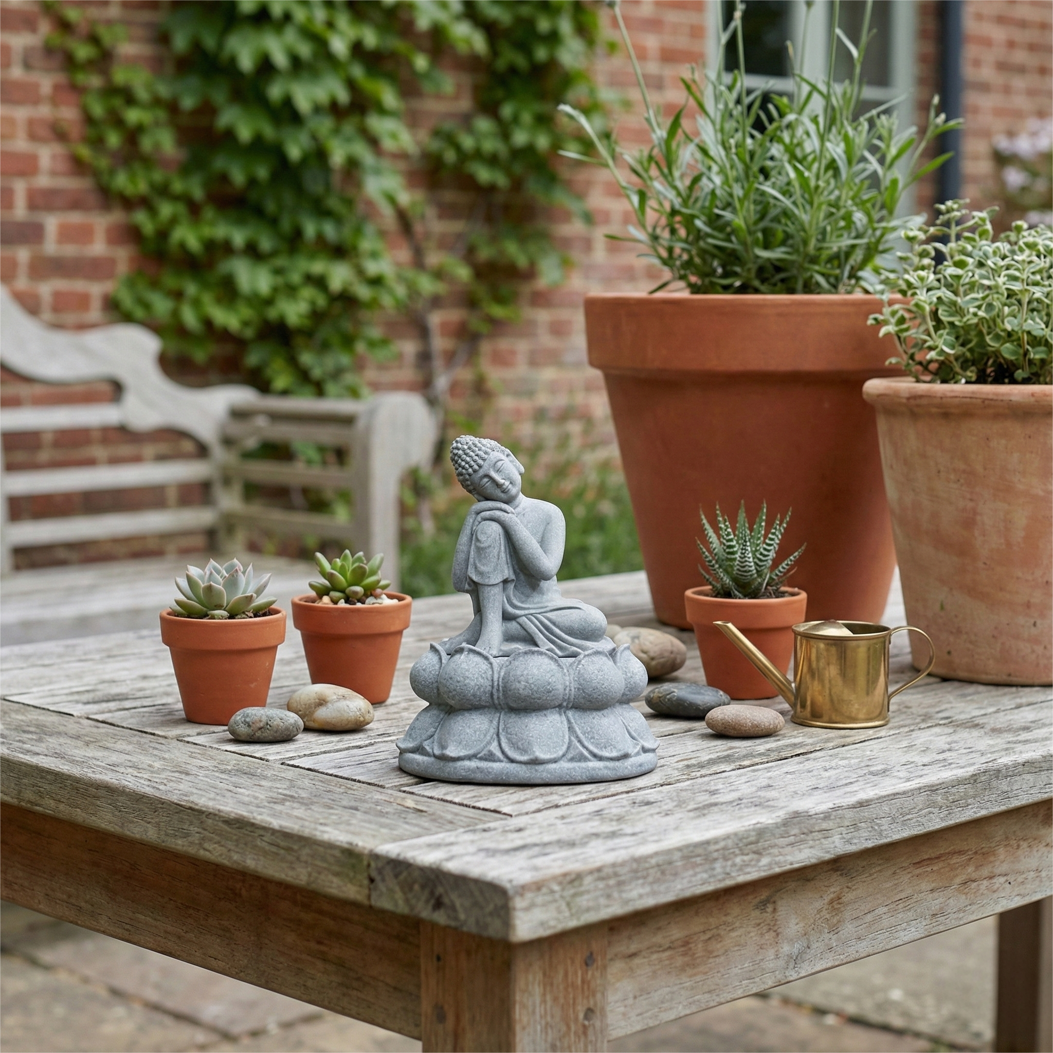 Minimalist Resting Figure Statue – Shakyamuni Inspired Sandstone Decor for Home & Desk