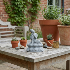 Minimalist Resting Figure Statue – Shakyamuni Inspired Sandstone Decor for Home & Desk