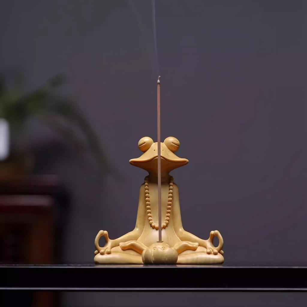 Shaolin Masterwork Series: Rare Boxwood Carving - "The Zen Frog" Incense Holder