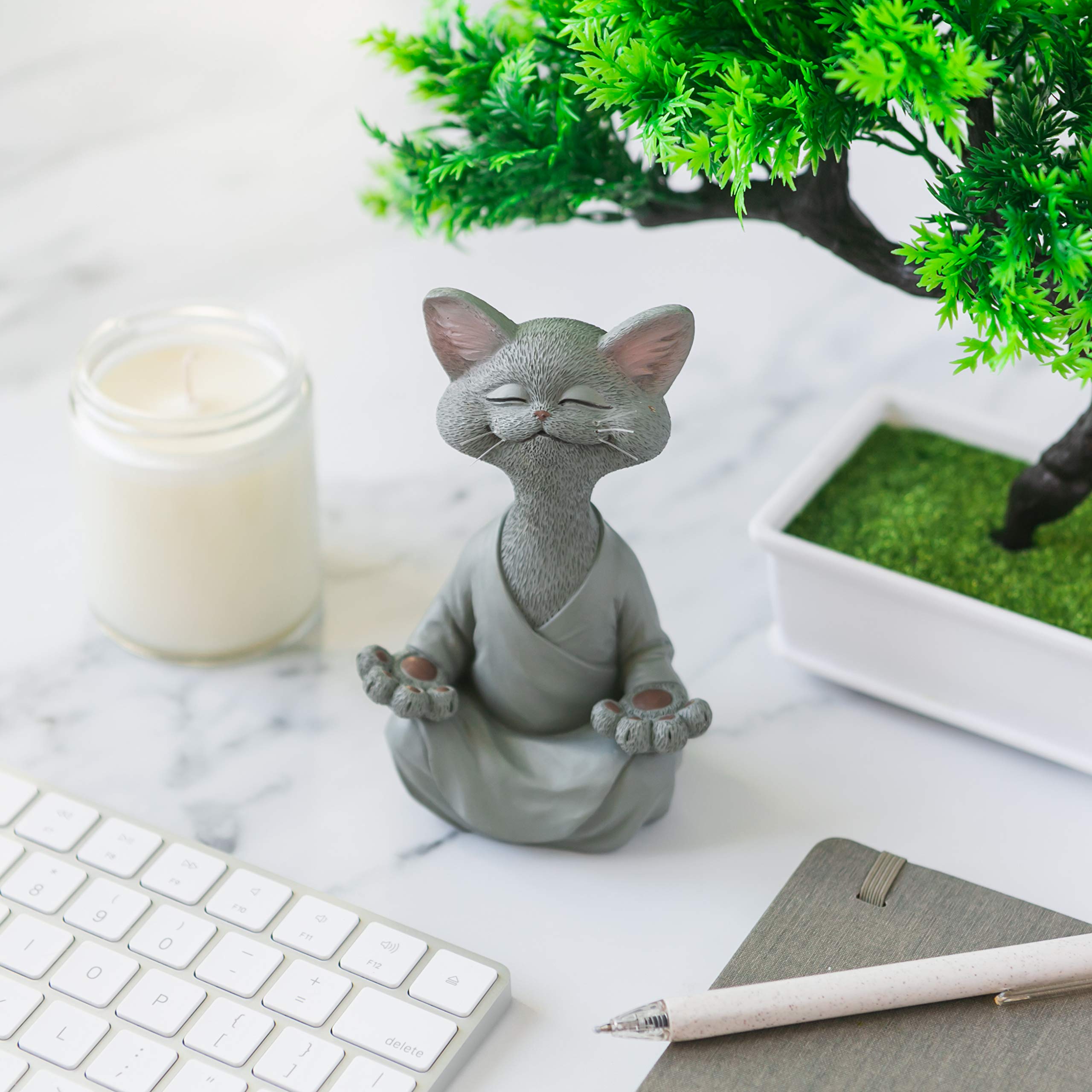 Quiet Joy – Hand-Painted Buddha-Inspired Meditation Cat Figurine