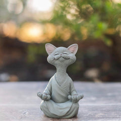Quiet Joy – Hand-Painted Buddha-Inspired Meditation Cat Figurine