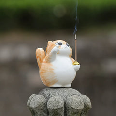 Cute Lucky Cat Ceramic Incense Holder – Golden & Silver Gradient Stick Incense Burner