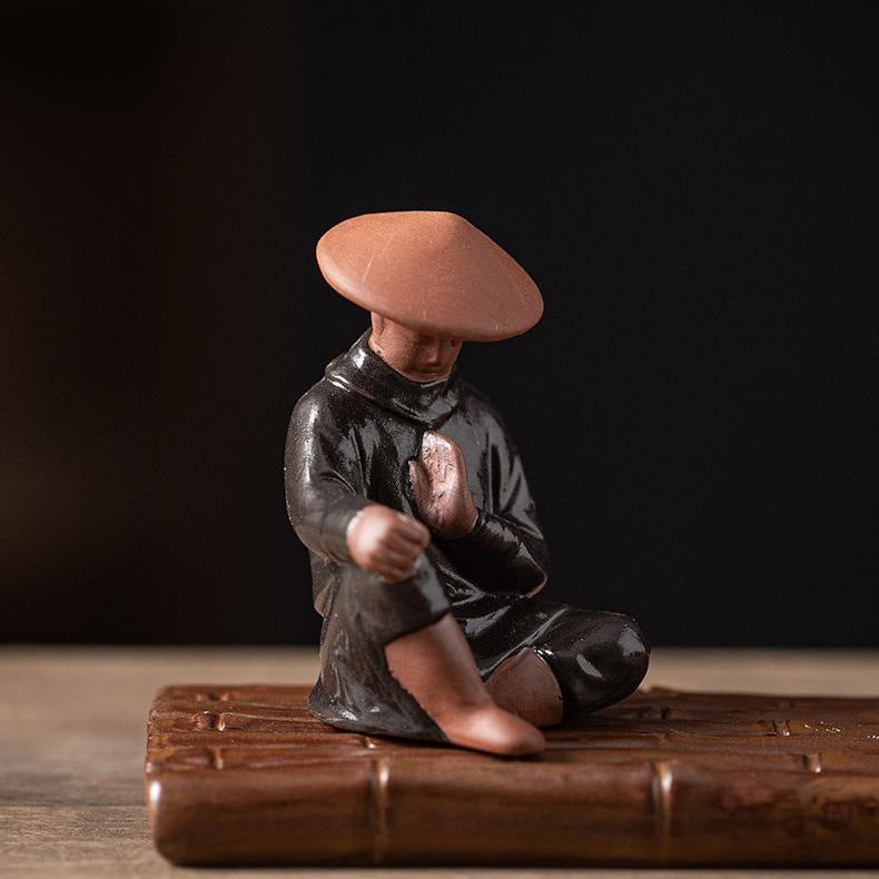 Samurai Wanderer Ceramic Bamboo Raft Incense Holder & Tabletop Decor